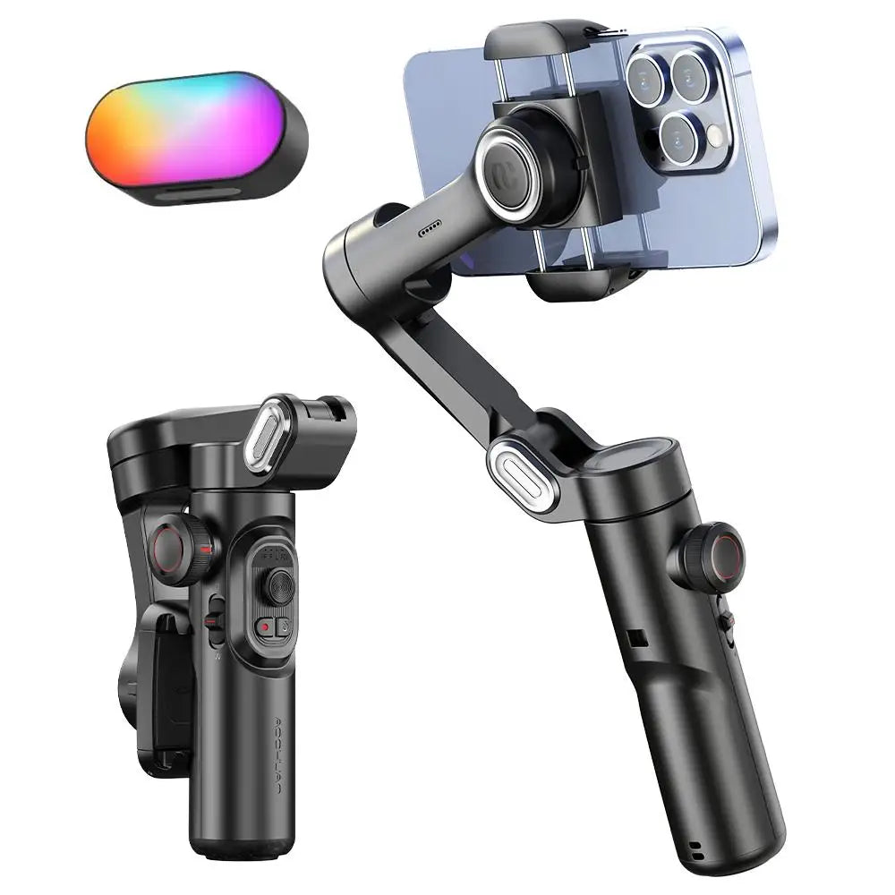 AOCHUAN 3-Axis Handheld Gimbal Stabilizer for Smartphone with Fill Light for iPhone Android Face Tracking Tiktok Vlog Smart XE